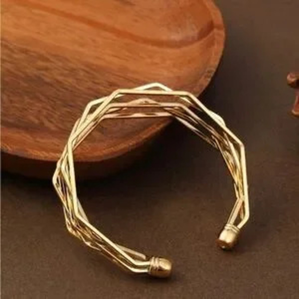 Gold 1pc Geometric Cuff Bracelet View 2